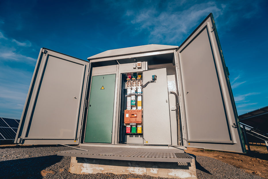 Inverter and store energy building. Solar cell park